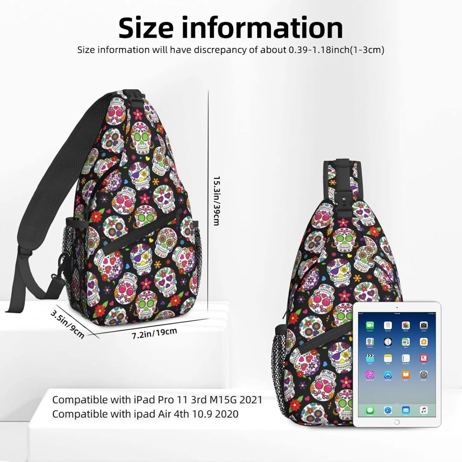 Dujiea Crossbody Backpack For Men Women Sling Bag, Mexican Floral Sugar Skulls Chest Bag Shoulder Bag Lightweight One Strap Backpack Multipurpose Travel Hiking Daypack