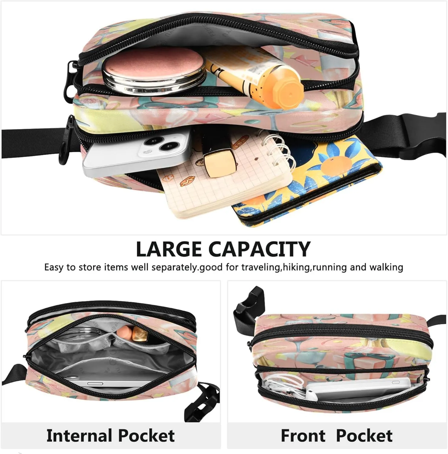 Exnundod Fanny Waist Packs Celebration Wine Theme Running Hiking Waist Pack Fashionable Zipper Belt Bag for Workout Traveling