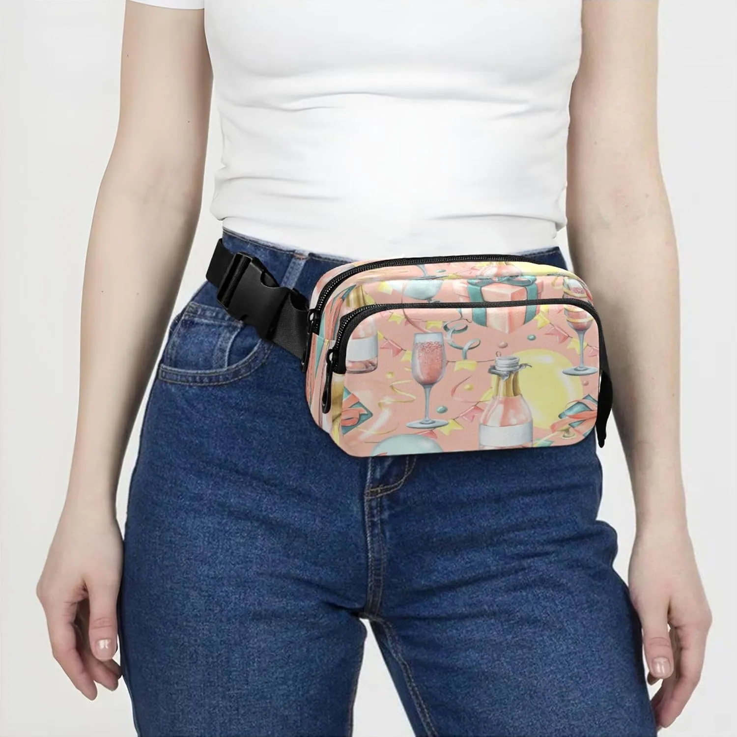 Exnundod Fanny Waist Packs Celebration Wine Theme Running Hiking Waist Pack Fashionable Zipper Belt Bag for Workout Traveling