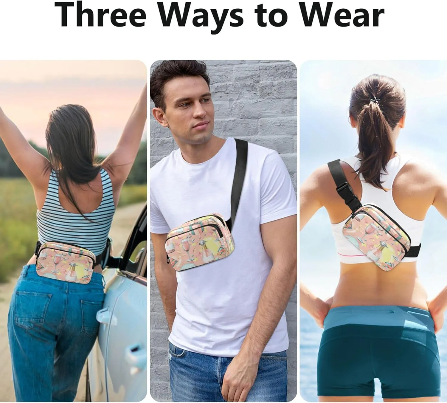 Exnundod Fanny Waist Packs Celebration Wine Theme Running Hiking Waist Pack Fashionable Zipper Belt Bag for Workout Traveling