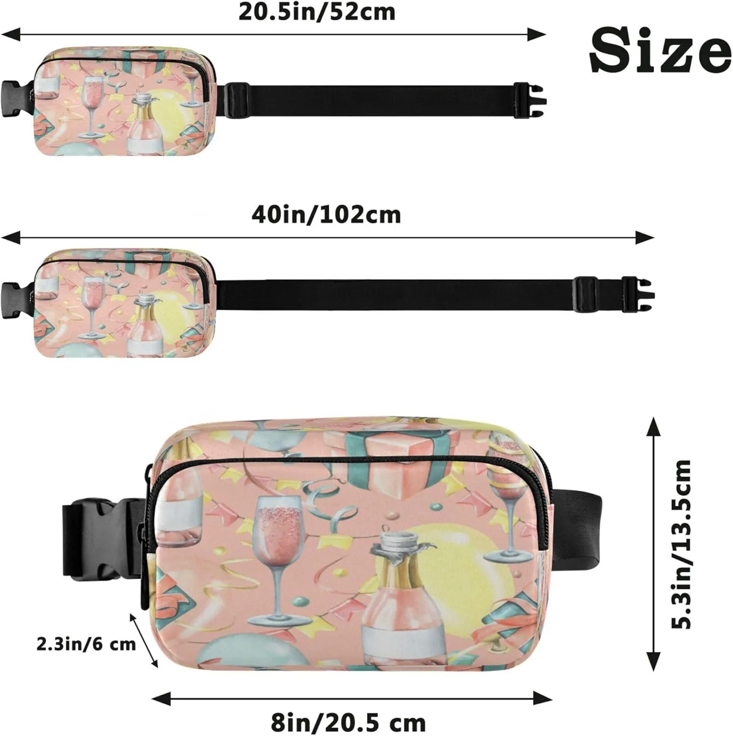 Exnundod Fanny Waist Packs Celebration Wine Theme Running Hiking Waist Pack Fashionable Zipper Belt Bag for Workout Traveling