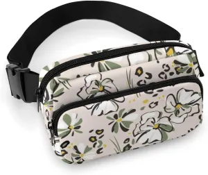 Fanny Pack for Women Men Cartoon Flower Belt Bag Leopard Waist Pack Bum Bag for Running Cycling Hiking Travel Workout with Adjustable Strap
