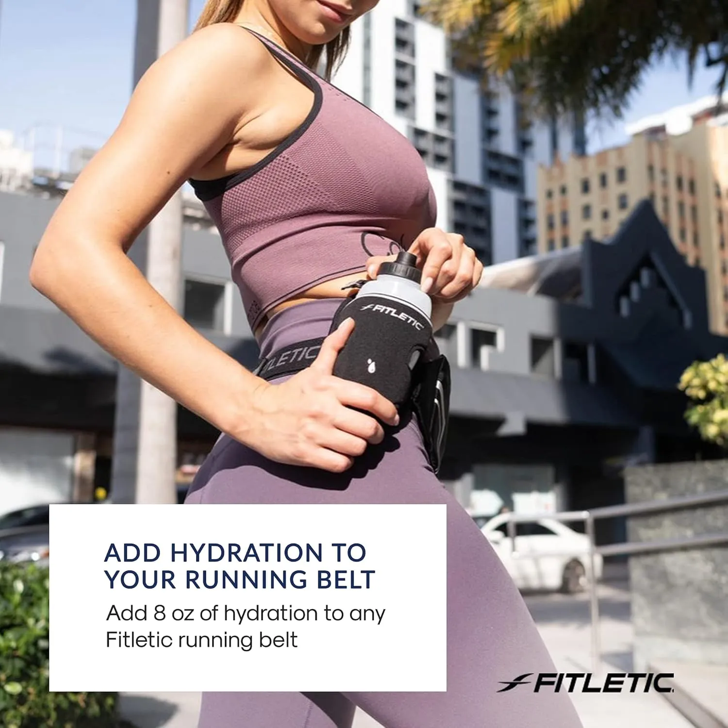 Fitletic 8-ounce Sport Water Bottle with Holster Attachable to Belts. No-Bite Cap Quick Hydration for Daily Running, Marathon, Triathlon, Ironman Race