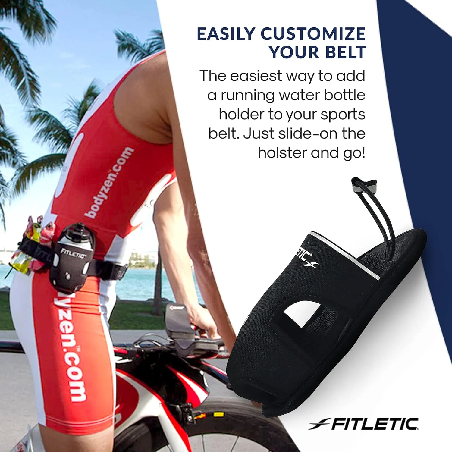 Fitletic 8-ounce Sport Water Bottle with Holster Attachable to Belts. No-Bite Cap Quick Hydration for Daily Running, Marathon, Triathlon, Ironman Race