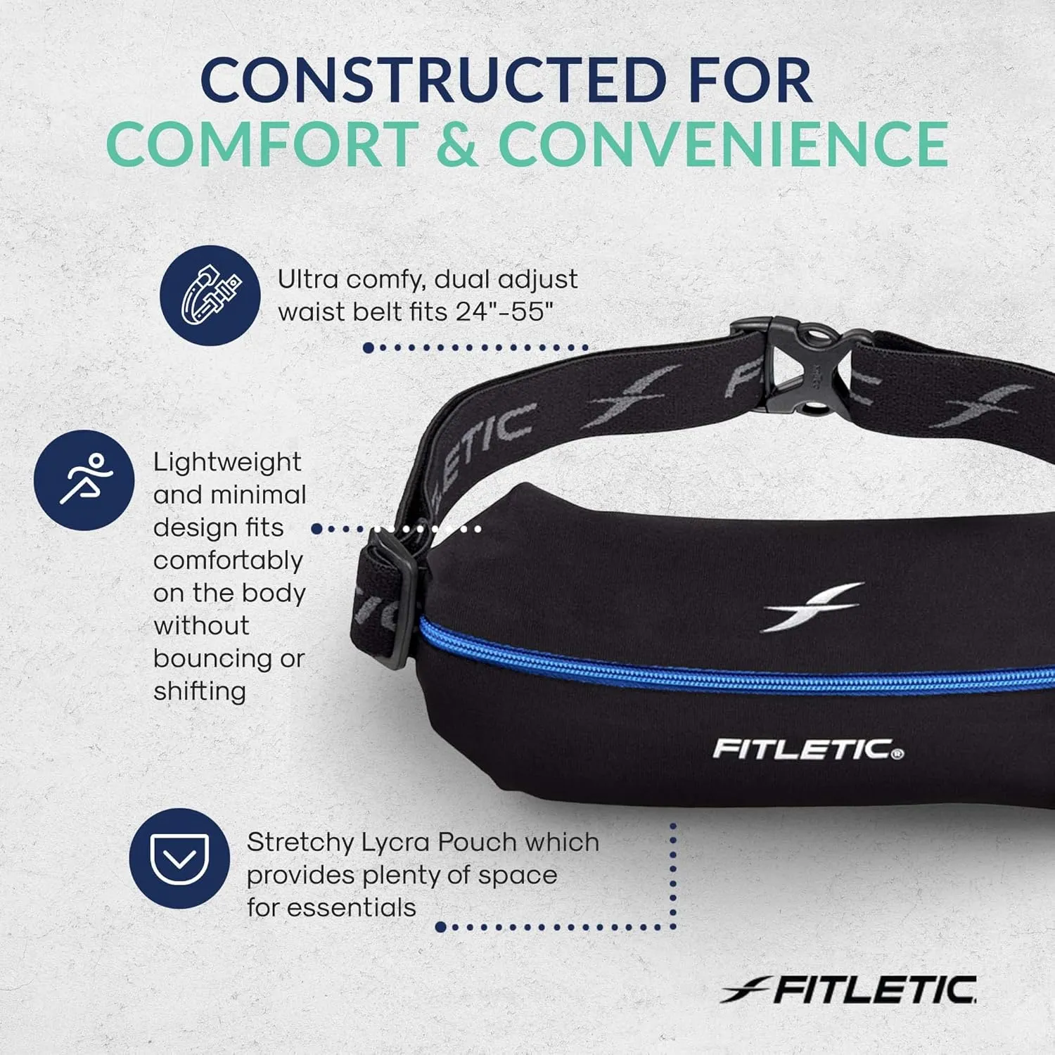 Fitletic Active Lifestyle Fanny Pack & Mini Sports Running Belt For Men & Women  Lightweight, Low Profile & Sleek Design  Ultra-Soft Expandable Lycra Pouch - Fits All Phones  Inner Organizer Pocket