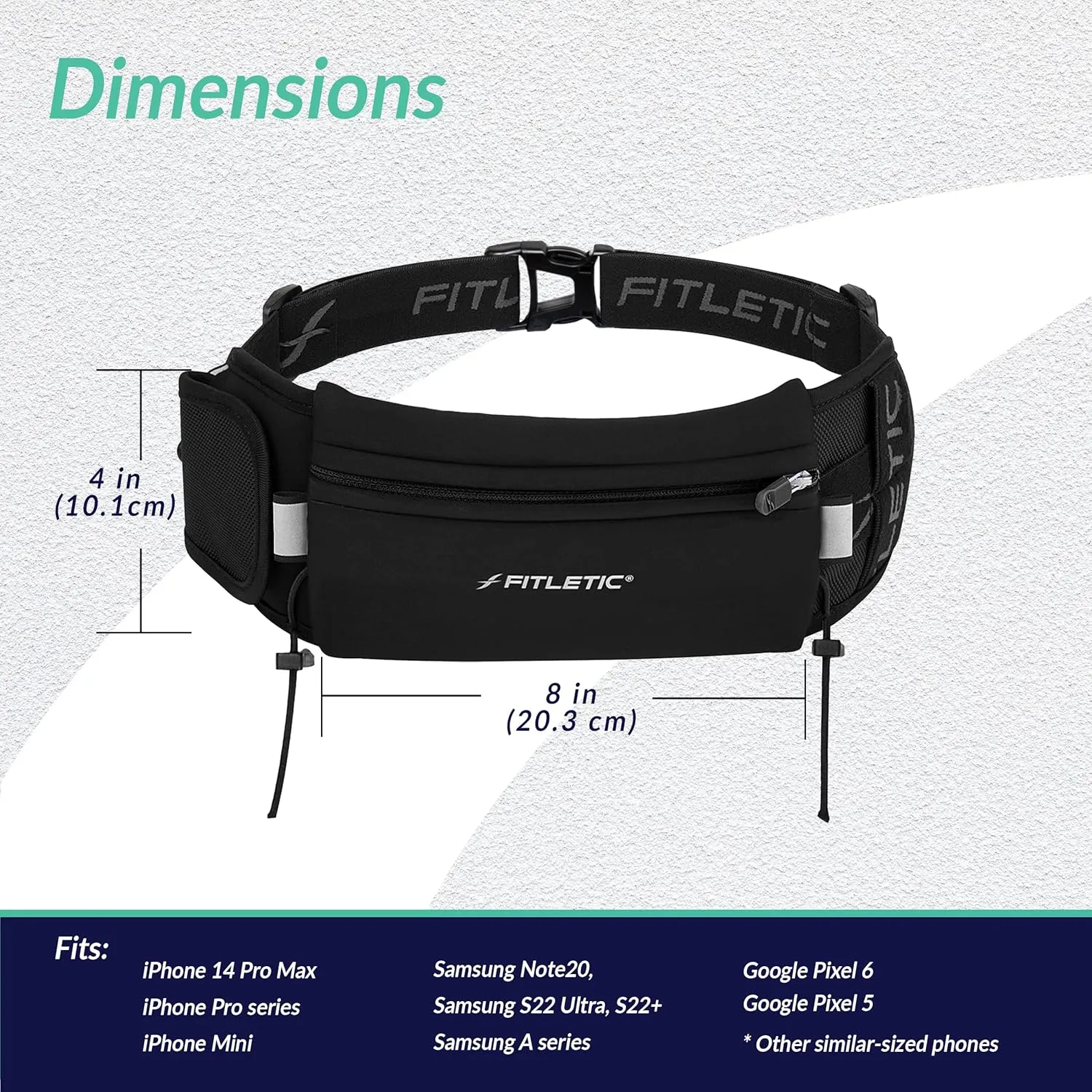 Fitletic - Ultimate II Running Pouch with Gels, Runners Pouch, Running Waist Belt with Gel Loops, Exterior Pocket, Inner Pocket, and Integrated Bib Toggles, Running Accessories