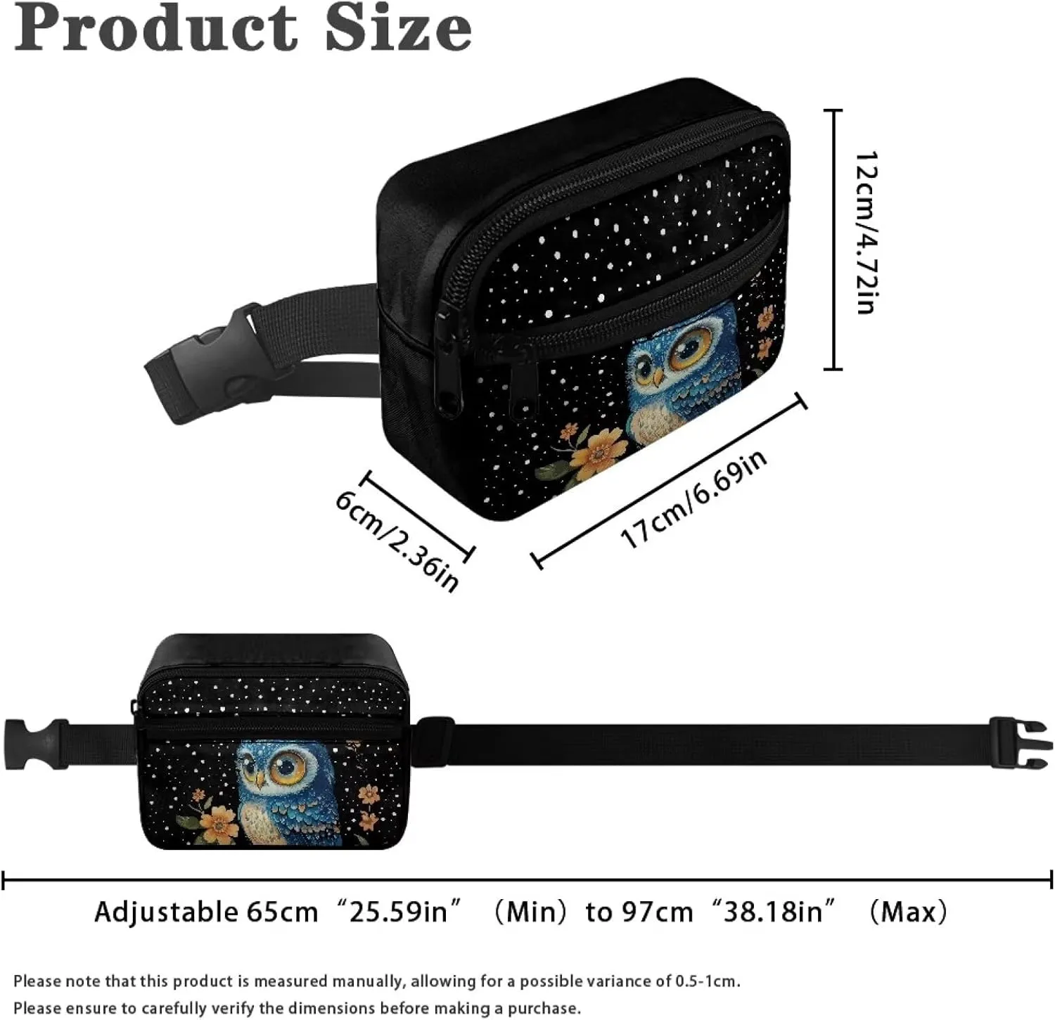 FOR U DESIGNS Girl Fanny Pack with Adjustable Strap for Running Hiking Workout Travel Belt Bag Fashion Waist Packs Owl Print Hip Bag Purse