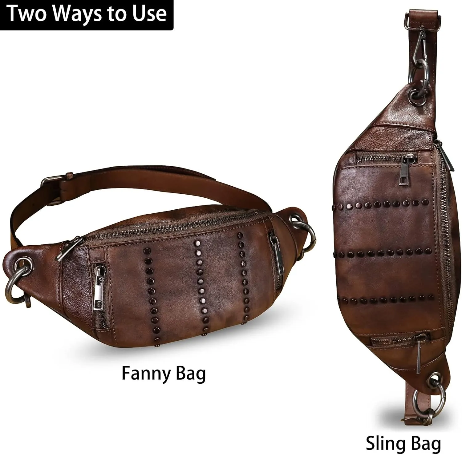 Genuine Leather Fanny Pack for Women - Vintage Real Leather Waist Bag - Fashion Hip Bag - Crossbody Purse
