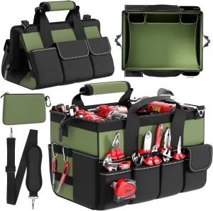 Goovilla Tool Bag 15.5 Inch with 1 Pouch | 17-Pocket Portable Tool Box Organizer Storage with Adjustable Strap, Soft Handle and Durable Zipper | Heavy Duty Tool Bags for Men, Fathers Day (Green)