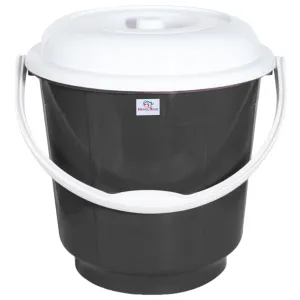 Heart Home Multipurposes Plastic Bucket For Bathing Home Cleaning & Storage Purpose With Lid, 18Ltr. (Grey)-47HH01161