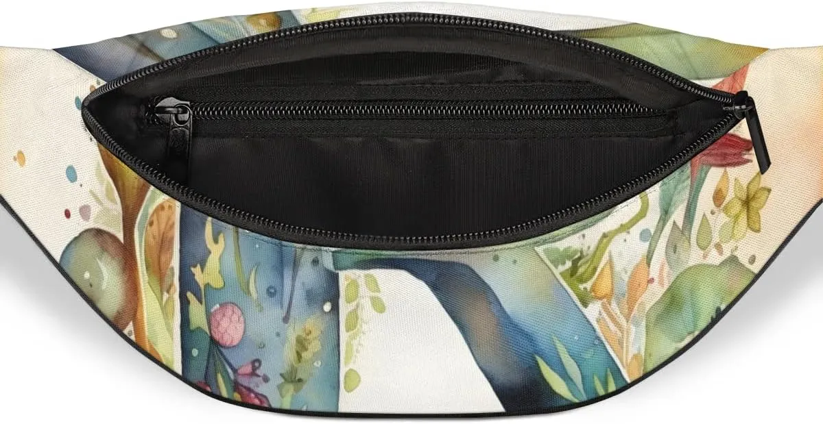 Initial R Letter Fanny Packs for Women Men Cross Body Purse Waterproof Sports Waist Bag Pack Belt Bag for Travel Hiking Running Cycling