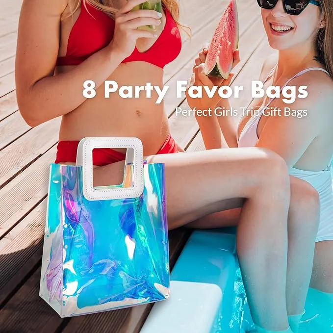 Iridescent Vinyl Holographic Tote Bags Party Favors, Set of 8