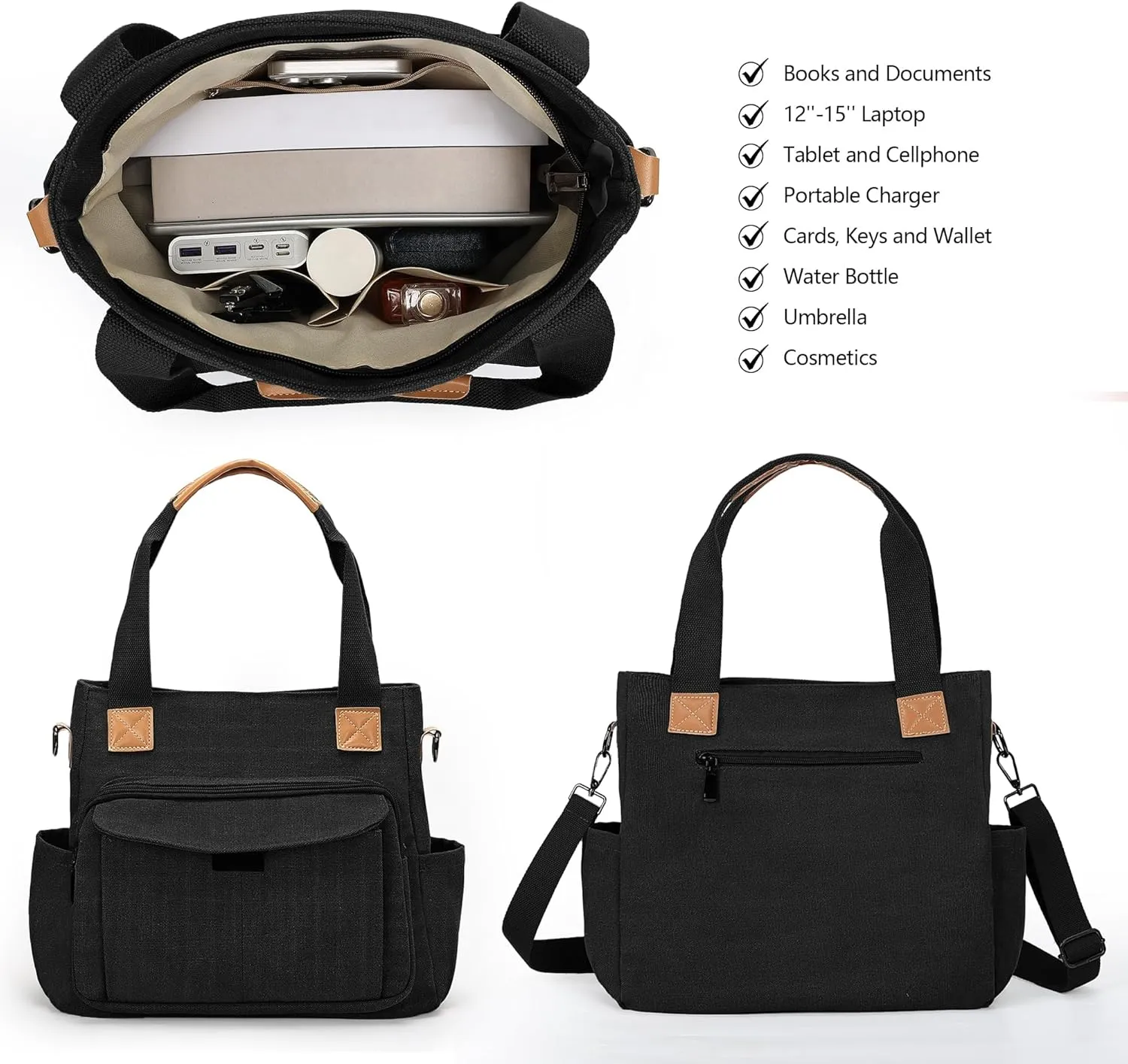 Large Canvas Messenger Bag with Multiple Pockets for Men and Women, Crossbody Shoulder Tote Hobo Laptop Bag