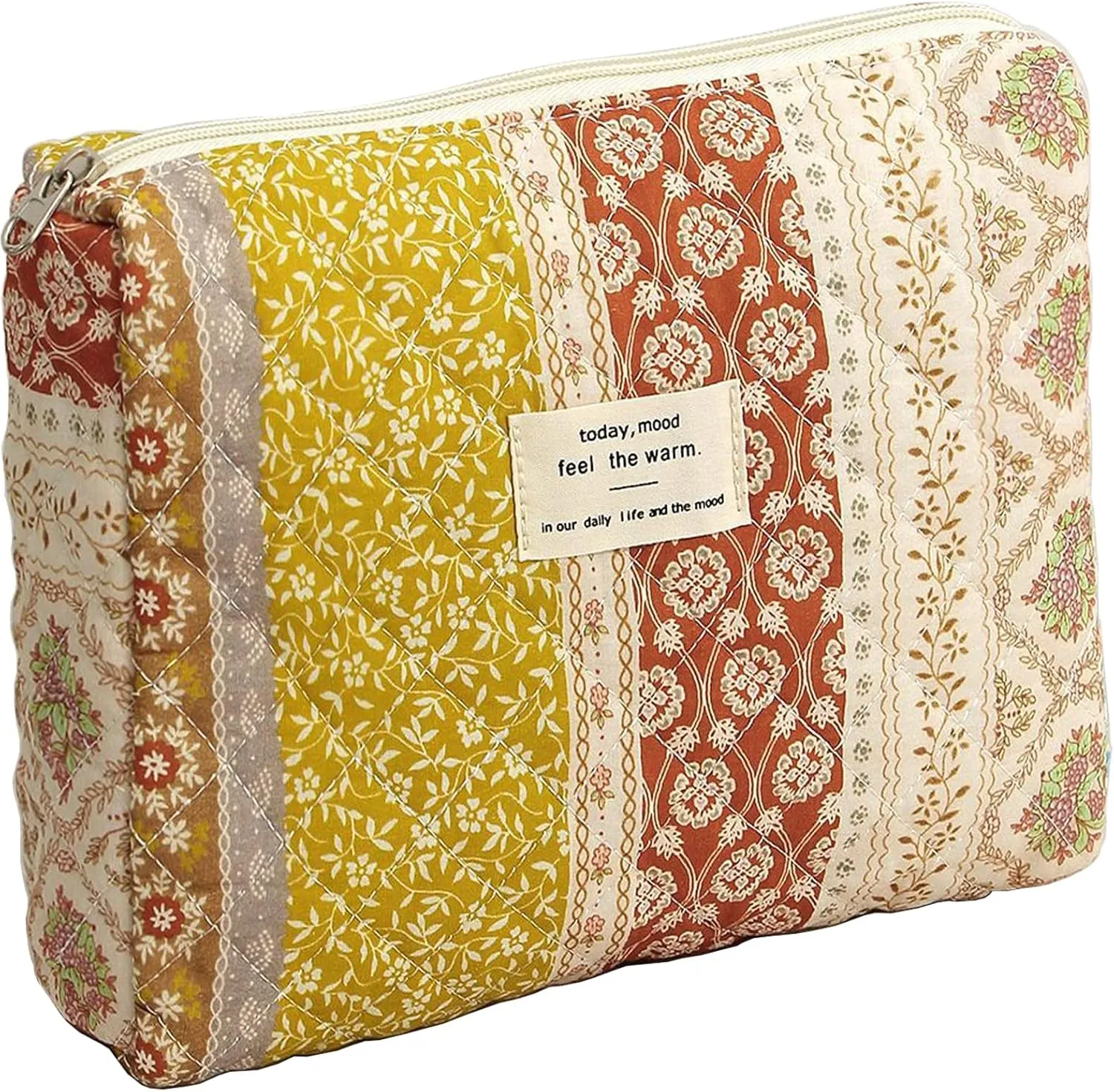 Large Makeup Bag, Quilted Cosmetic Bag, Floral Coquette Aesthetic Toiletry Bag, Patchwork Flower Travel Make Up Organizer Bag for Women Girls