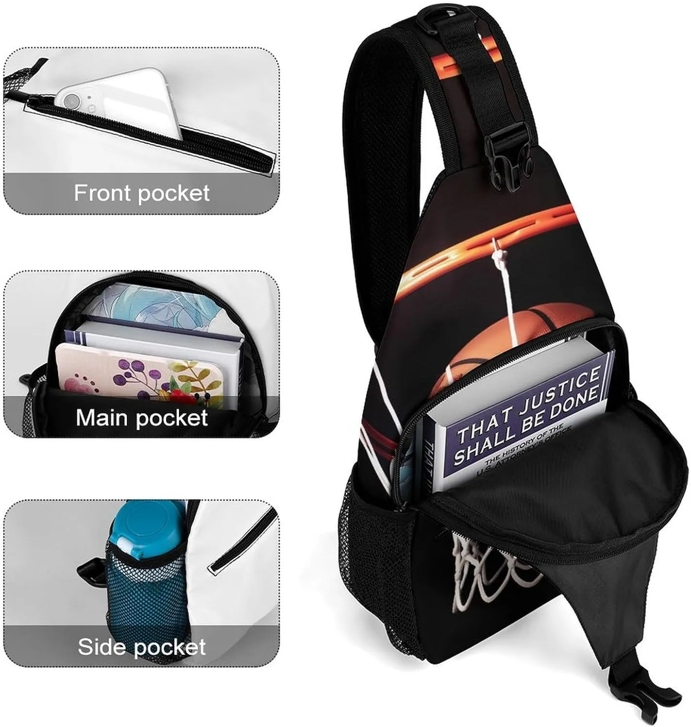 Lightweight Chest Bag Crossbody Bag Basketball Sling Backpack for Women Men Sports Travel