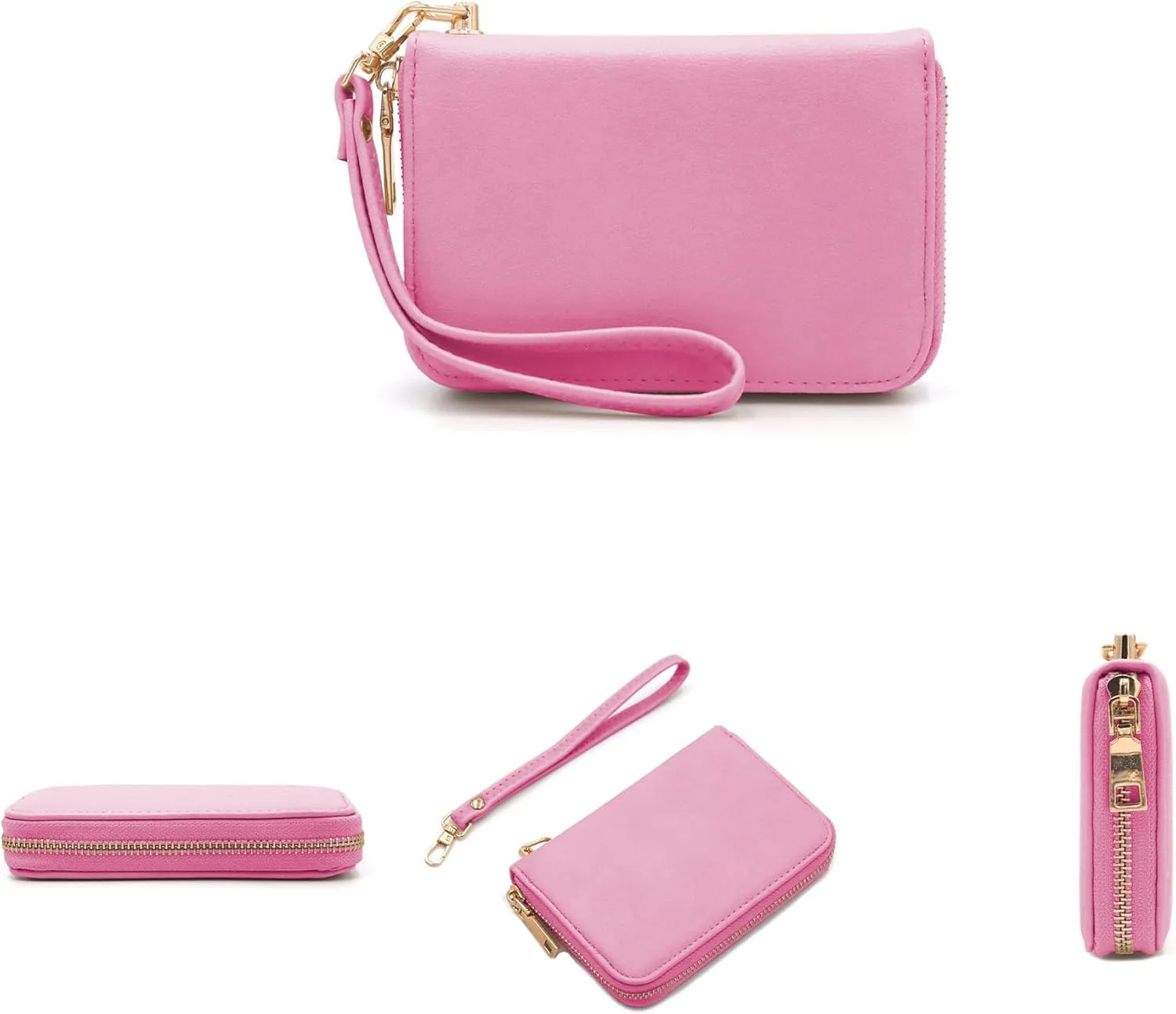 LOVESOME Womens Small Zip Around, Double Zip Around - Double Compartment Wristlet Wallet with Wrist Strap