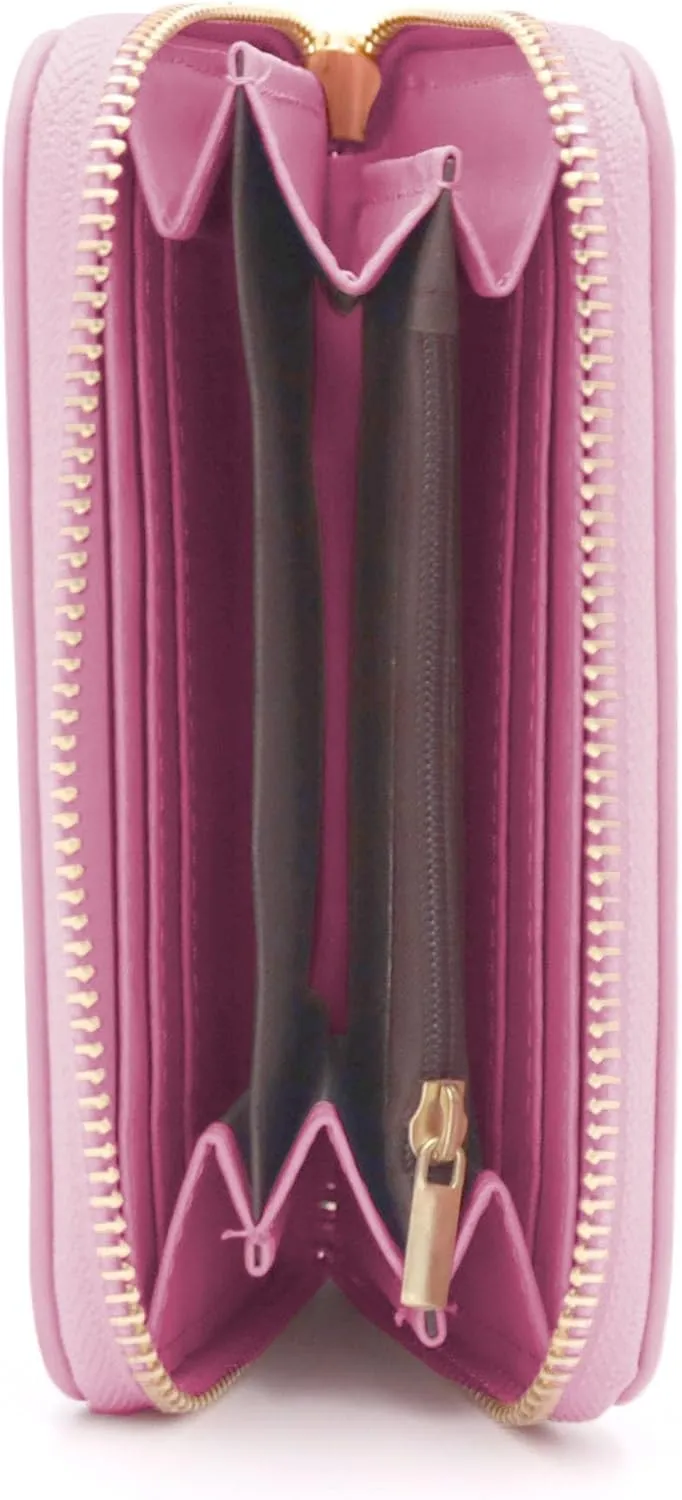 LOVESOME Womens Small Zip Around, Double Zip Around - Double Compartment Wristlet Wallet with Wrist Strap