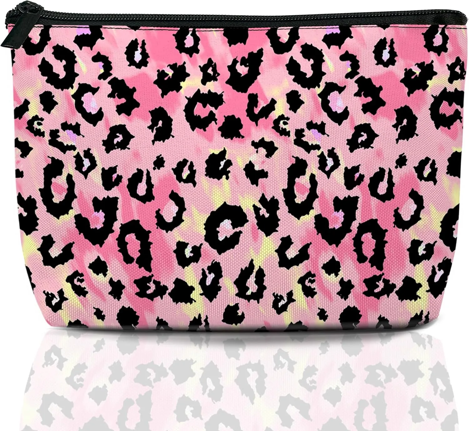 Makeup Bag Black Leopard Print Cosmetic Bags for Women Mini Portable Pink Tie Dye Travel Toiletry Bag Organizer Make up Brushes Aesthetic Accessories Waterproof Storage Bags