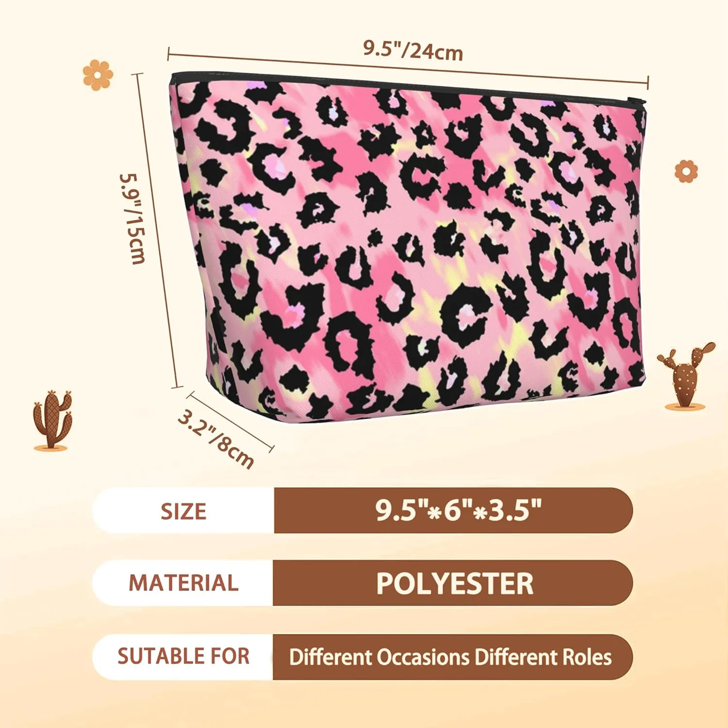 Makeup Bag Black Leopard Print Cosmetic Bags for Women Mini Portable Pink Tie Dye Travel Toiletry Bag Organizer Make up Brushes Aesthetic Accessories Waterproof Storage Bags
