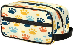 Makeup Bag for Women Men, Colorful Cat Dog Paw Print Travel Cosmetic Organizer with Handle, Toiletry Bag for Cosmetics, Portable Zippered Makeup Pouch