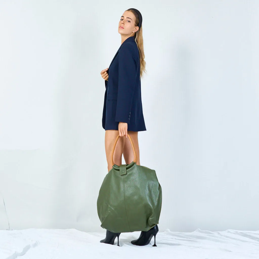 Minimalist leather tote bags with wooden handles wholesale