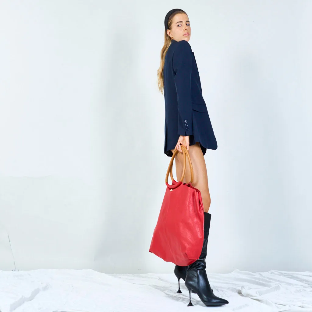 Minimalist leather tote bags with wooden handles wholesale