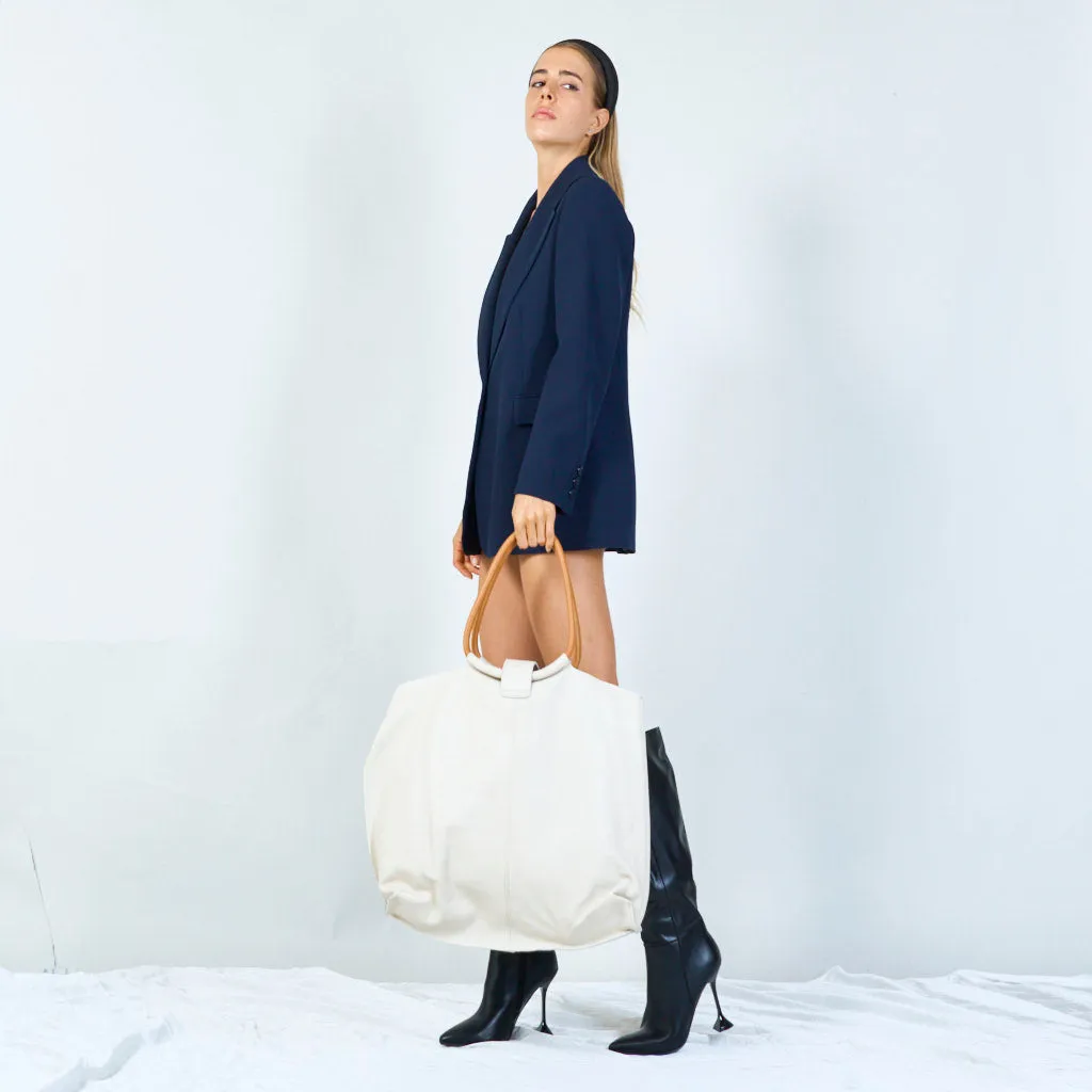 Minimalist leather tote bags with wooden handles wholesale