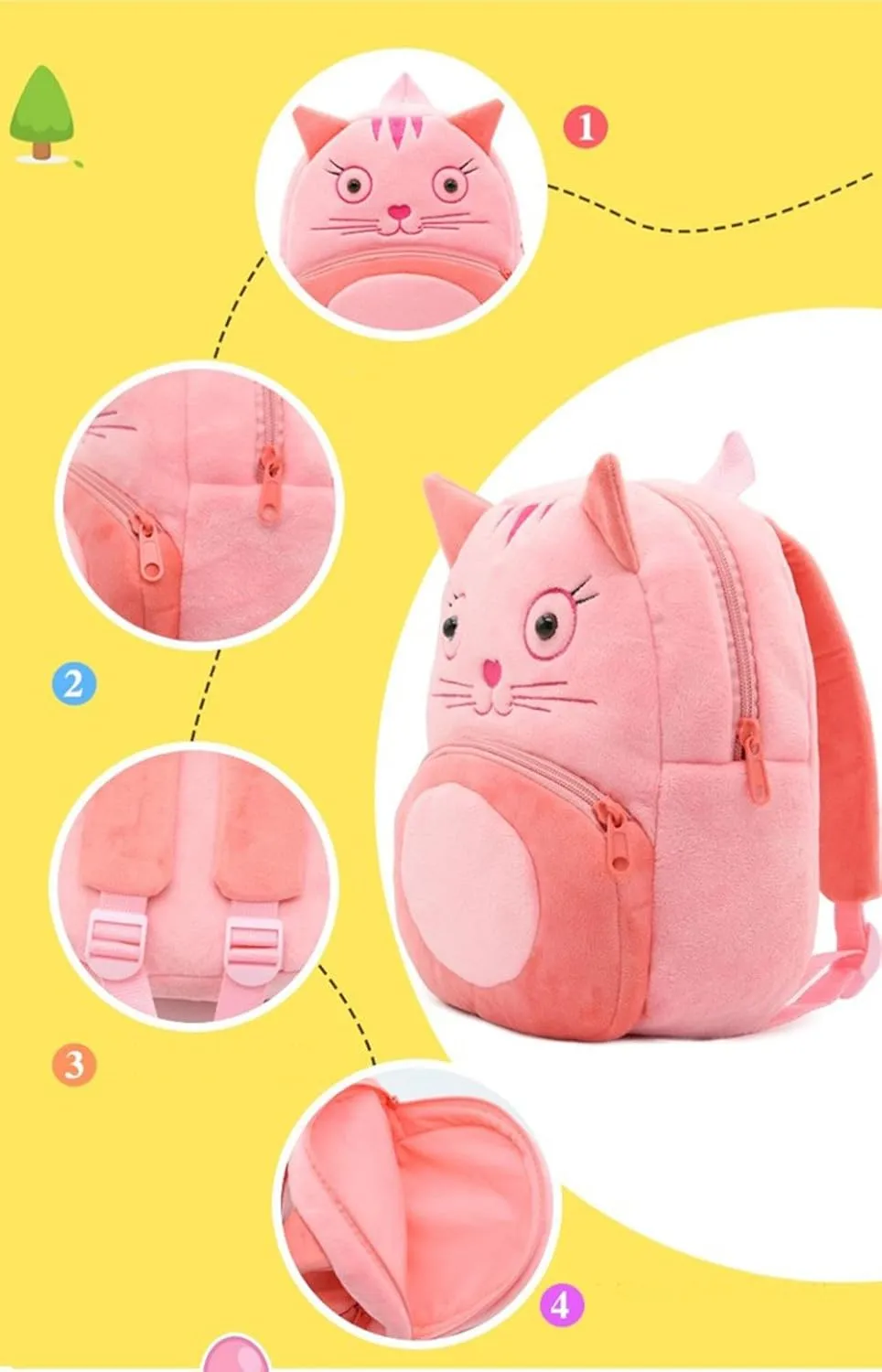 NICE CHOICE Cute Toddler Backpack Toddler Bag Plush Animal Cartoon Mini Travel Bag for Baby Girl Boy 2-6 Years(Cat)