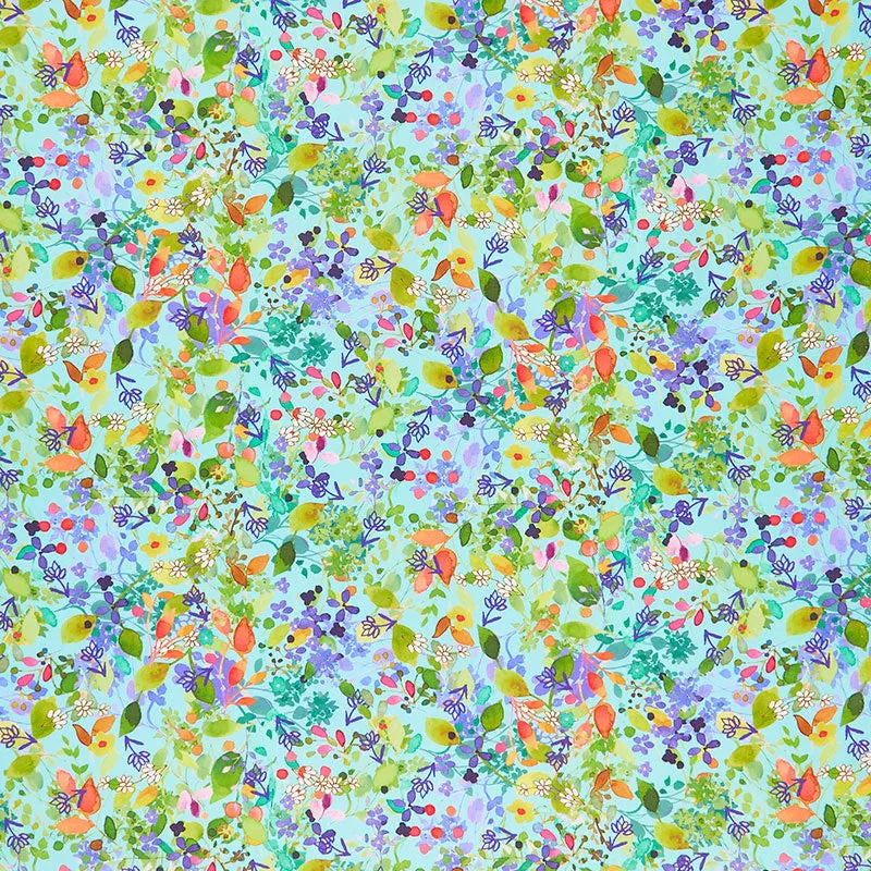 Painted Patchwork - Foliage Light Aqua Digitally Printed Yardage