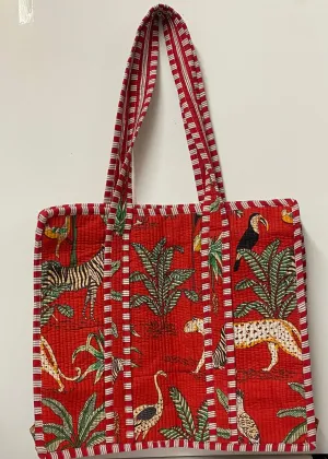 PREORDER Quilted Cotton Tote Bag - Red Leopard