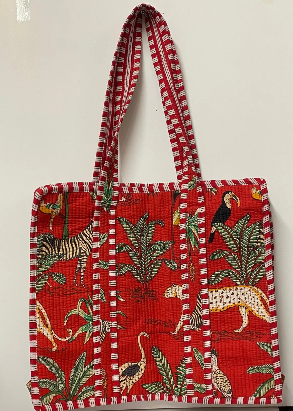 PREORDER Quilted Cotton Tote Bag - Red Leopard