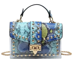 PU Leather Graffiti Shoulder Crossbody Rivet Square Snake-shaped Pattern Chain Bag