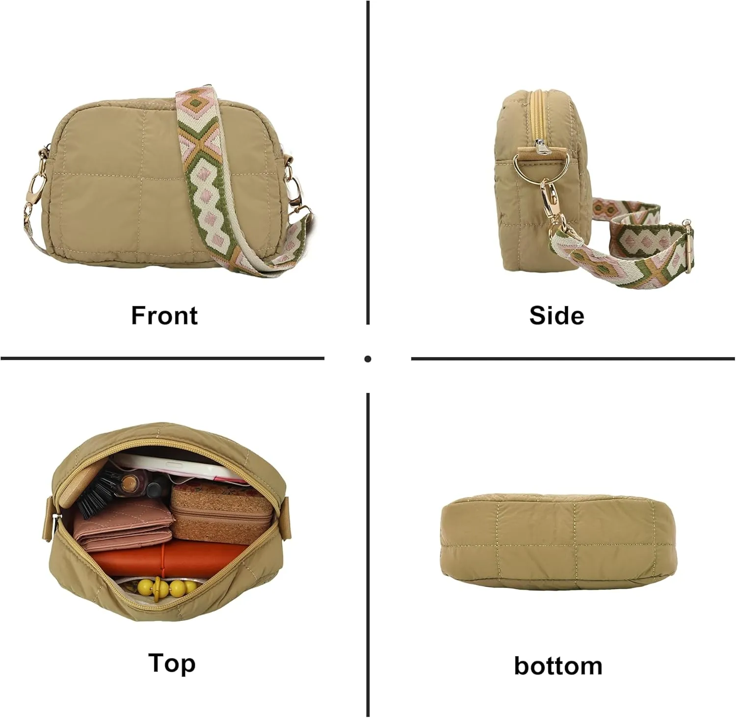Quilted Crossbody Bags for Women Puffer Shoulder Bag with Adjustable Wide Strap Puffy Dupes Nylon Crossbody Purse