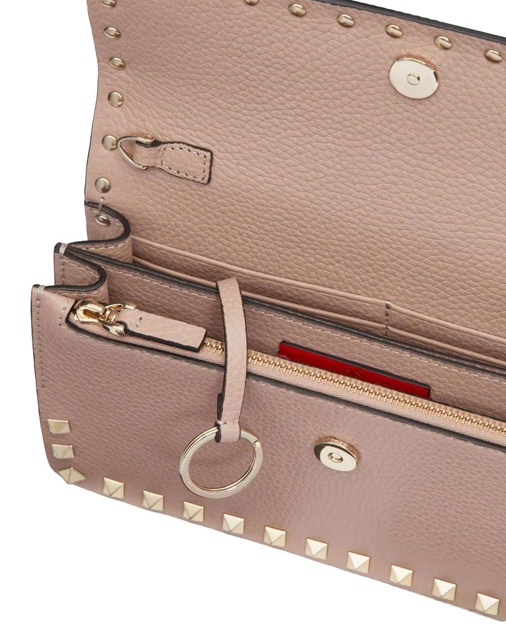 Rockstud Grainy Calfskin Pouch in Poudre