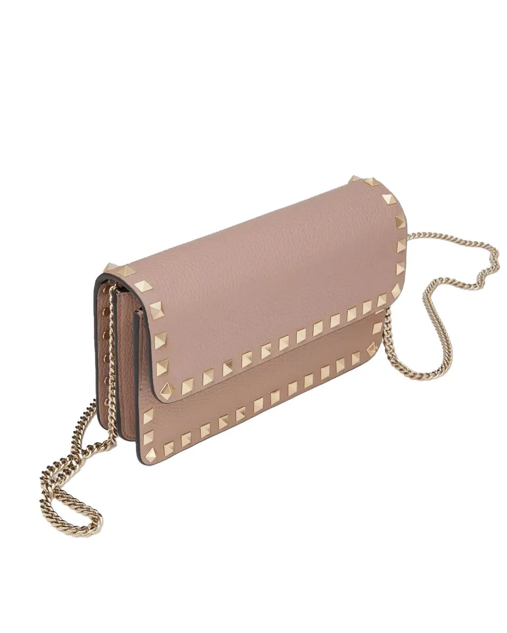 Rockstud Grainy Calfskin Pouch in Poudre