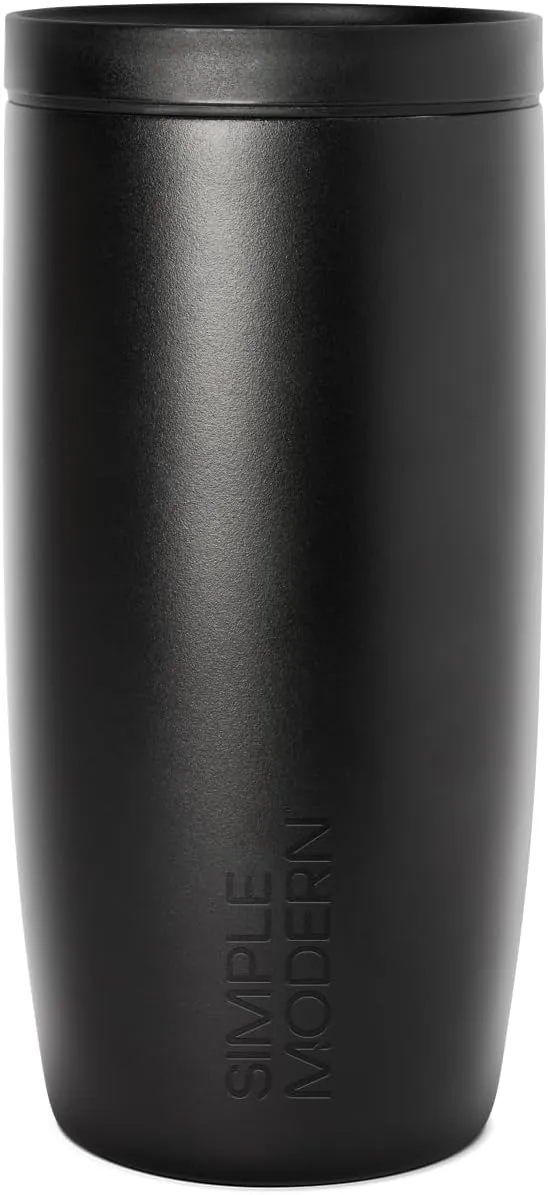 Simple Modern Travel Coffee Mug Tumbler with 360 Lid | Ceramic-Lined Insulated Stainless Steel Cold Brew Iced Coffee Cup | Gifts for Women Men Her Him | Voyager Signature | 16oz | Midnight Black