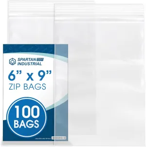 Spartan Industrial - 6 X 9 (100 Count) Quart Clear Reclosable Zip Plastic Poly Bags with Resealable Lock Seal Zipper - 2 Mil
