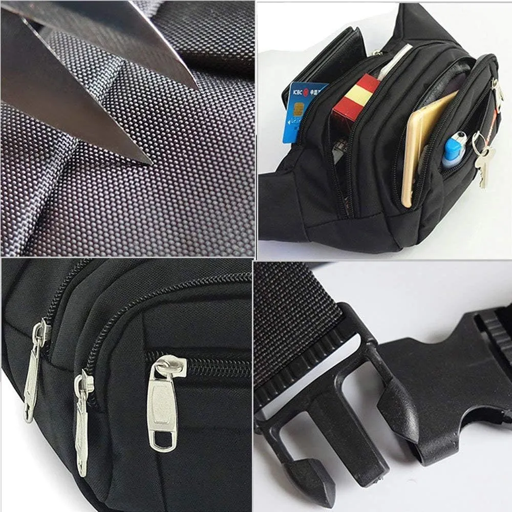 Sports Waist Packs Fanny Bag, Multiple Functions Hip Bum Chest Belly Back Bags with Adjustable Belt Strap for Men, Women Fit for Outdoor Events Like Hiking, Cycling, Running (Black)