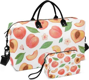 susiyo Travel Duffel Bags Peach Fruit Quilted Gym Bag Weekender Overnight Bags with Small Makeup Pouch
