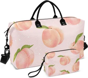 susiyo Travel Duffel Bags Peach with Leaves Quilted Gym Bag Weekender Overnight Bags with Small Makeup Pouch