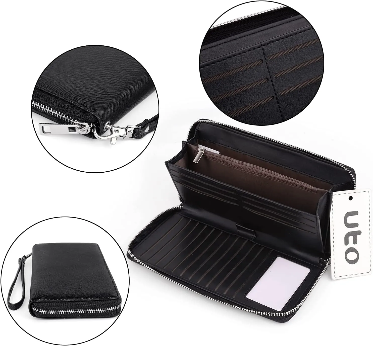 UTO Women Wallet Leather Zip Around Card Holder Checkbook Passport Organizer Ladies Travel Clutch with Wristlet