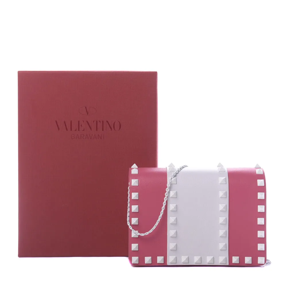 Valentino Pink Smooth Leather Rockstud Wallet on Chain Bag