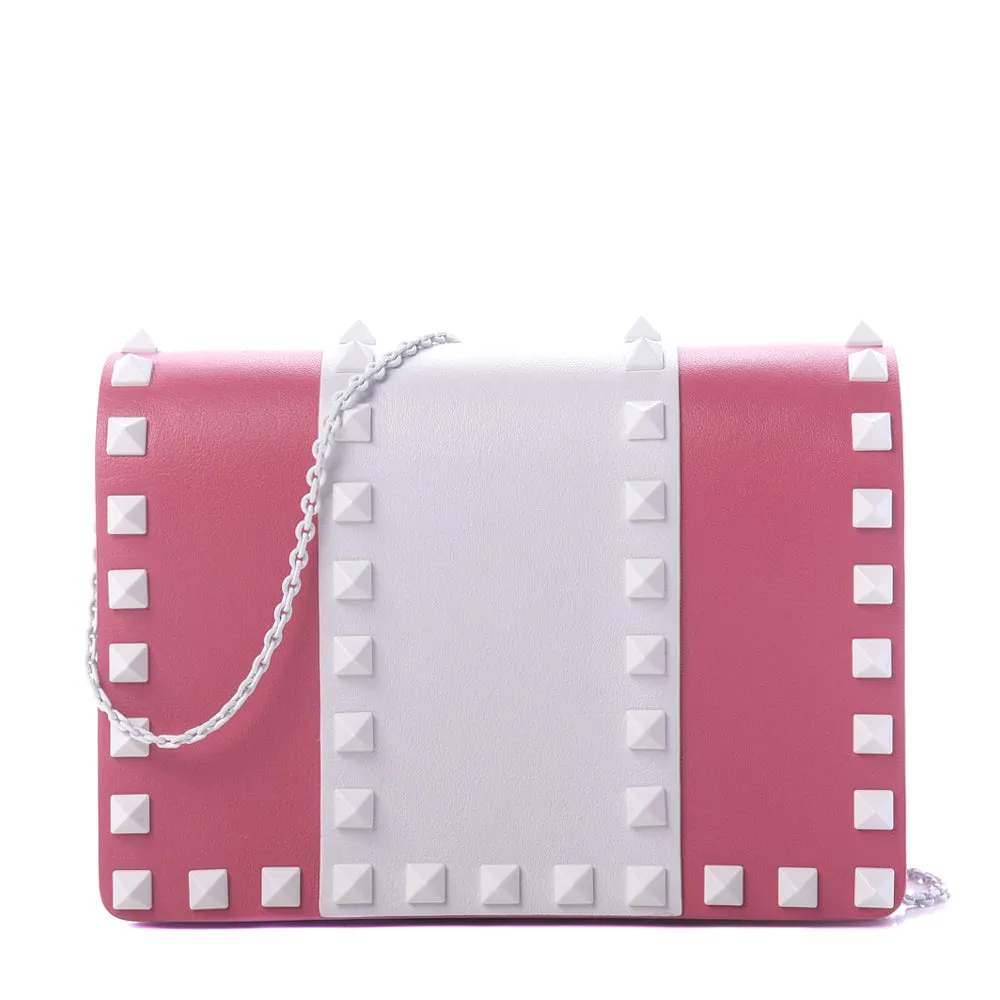 Valentino Pink Smooth Leather Rockstud Wallet on Chain Bag