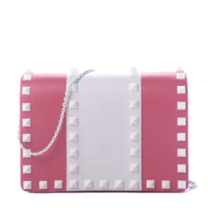 Valentino Pink Smooth Leather Rockstud Wallet on Chain Bag