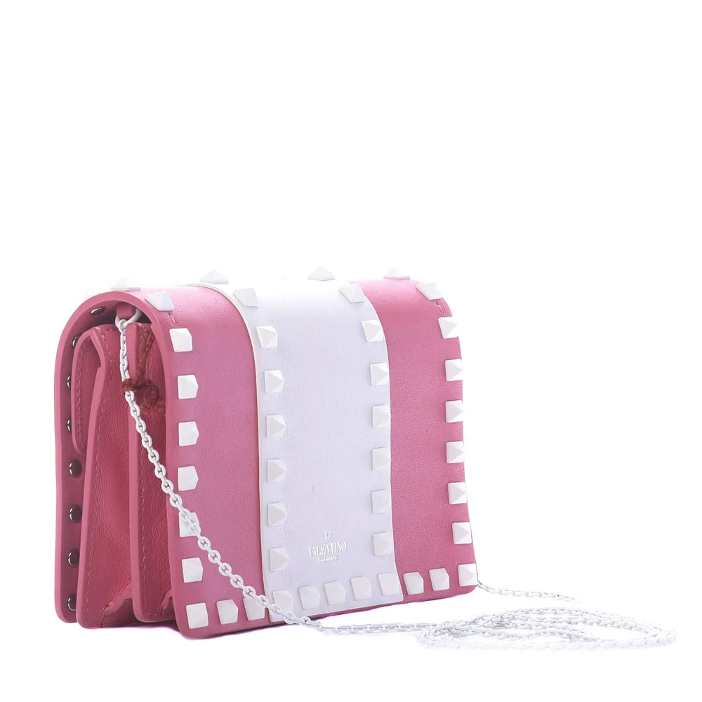 Valentino Pink Smooth Leather Rockstud Wallet on Chain Bag