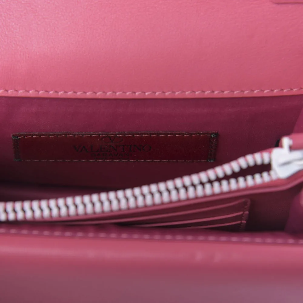 Valentino Pink Smooth Leather Rockstud Wallet on Chain Bag