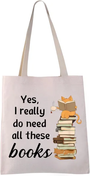 VAMSII Yes I really do Need All These Books Tote Bag Bookworm Tote Bag Book Lover Gifts Funny Bookish Gifts for Cat Lovers (these books Tote)