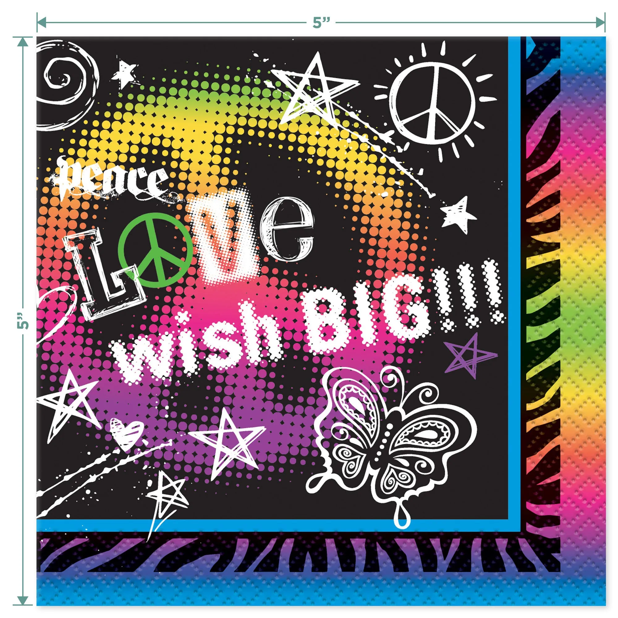 Wild Child Happy Birthday Animal Print Paper Plates and Peace Sign Napkins (Serves 16)
