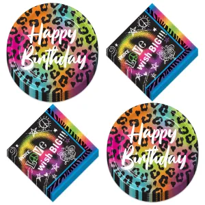 Wild Child Happy Birthday Animal Print Paper Plates and Peace Sign Napkins (Serves 16)