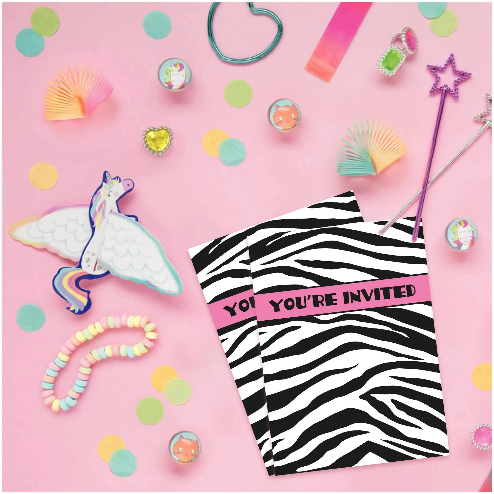 Wild Zebra Animal Print & Pink Party Supplies - Paper Invitations For 16 Guests